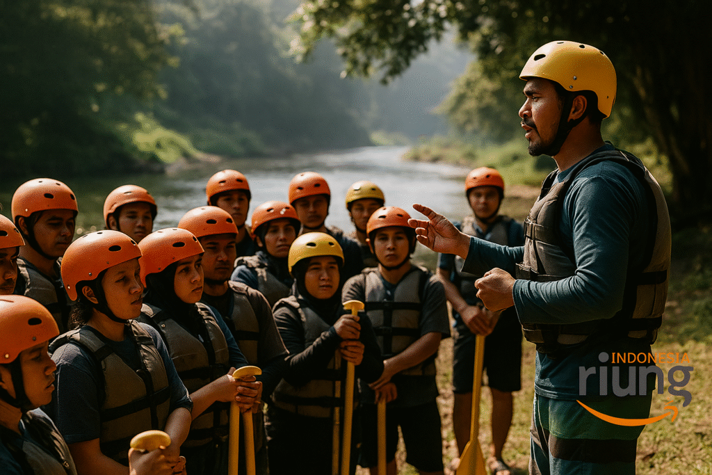 Fasilitator memandu briefing adventure management training