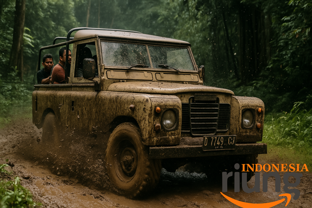 Jeep Land Rover Series canvas digunakan dalam paket offroad Bodogol Lido Bogor untuk corporate