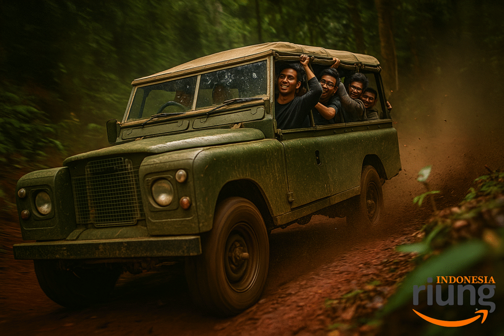 SOP keamanan offroad Bodogol Lido menggunakan jeep Land Rover untuk kegiatan corporate gathering