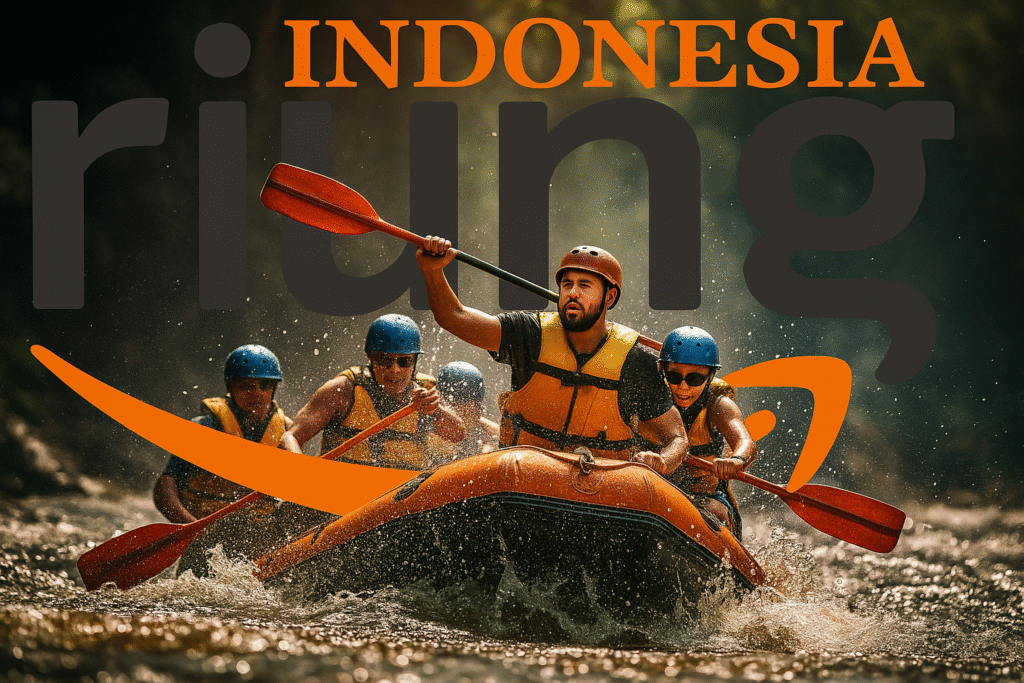 Perahu rafting melintasi jeram grade III di Citatih