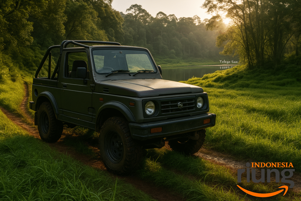 Keluarga berfoto di jalur offroad Citeko Puncak