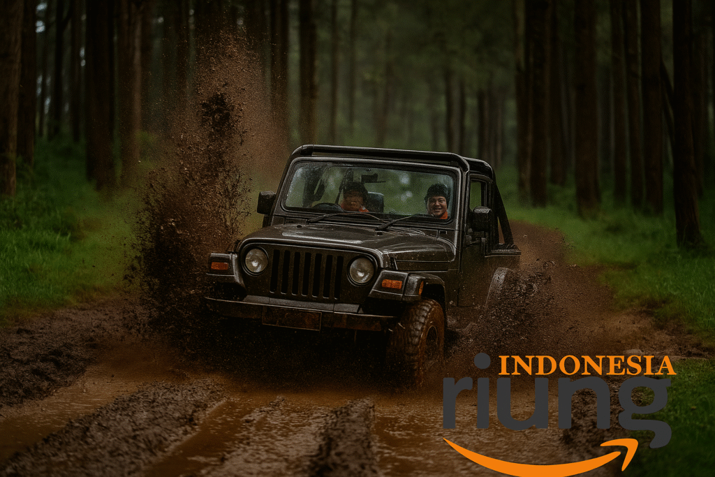 Konvoi jeep outing perusahaan di Puncak Bogor kebun teh