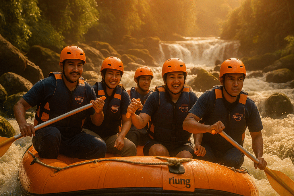 Aktivitas rafting sebagai pelengkap paket outbound