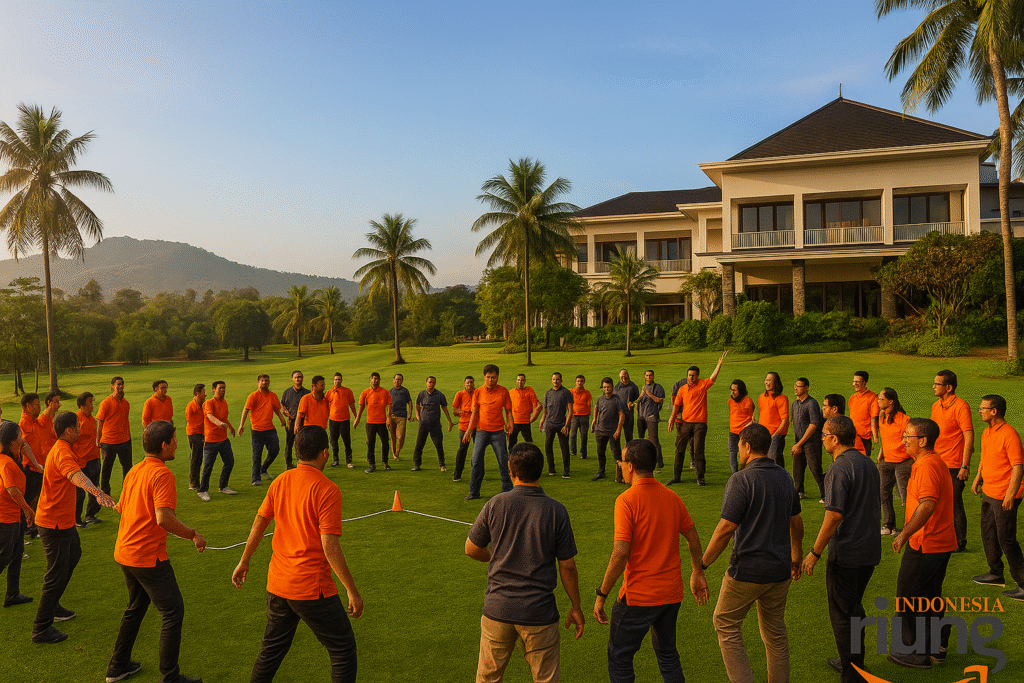 Peserta bermain fun games di area taman Grand Mulya