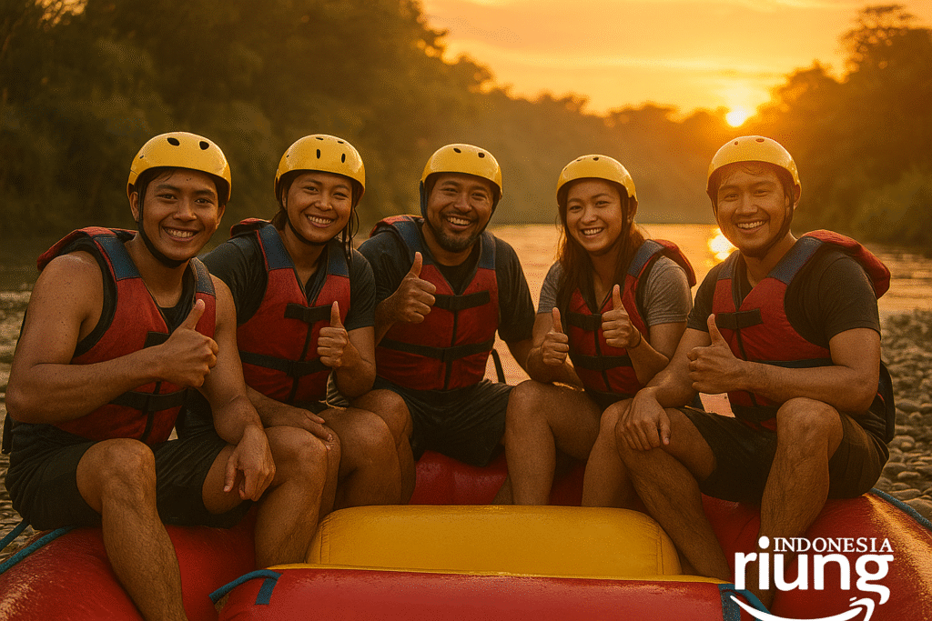 Pemandu rafting Riung Indonesia menjelaskan harga dan pilihan paket di basecamp Cisadane