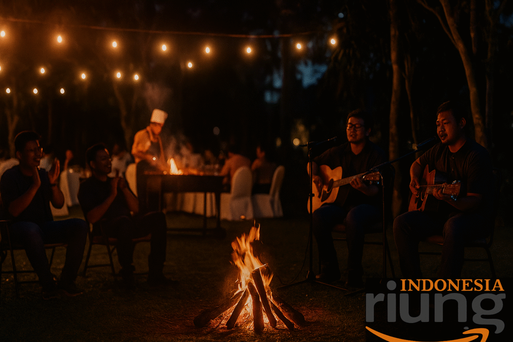 Malam keakraban peserta gathering Grand Ussu Puncak dengan api unggun