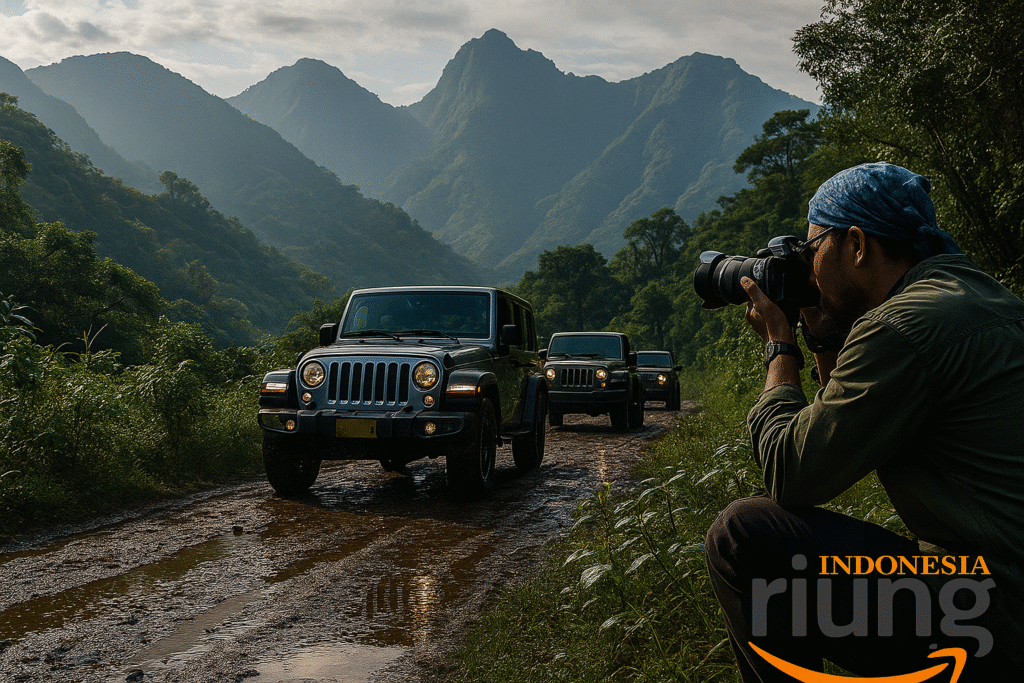 Konvoi jeep di jalur Telaga Saat Puncak Bogor