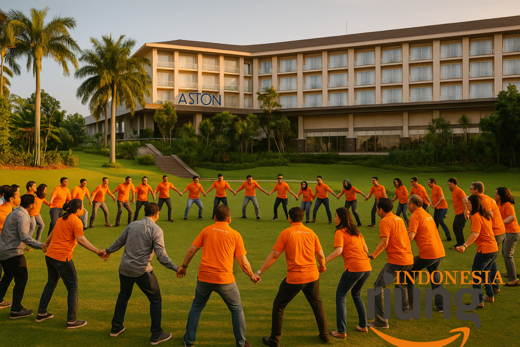 Suasana outbound di tepi danau Aston Sentul