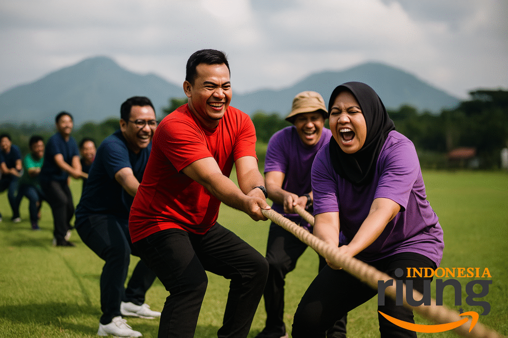 Sesi pelatihan kepemimpinan di alam terbuka Puncak