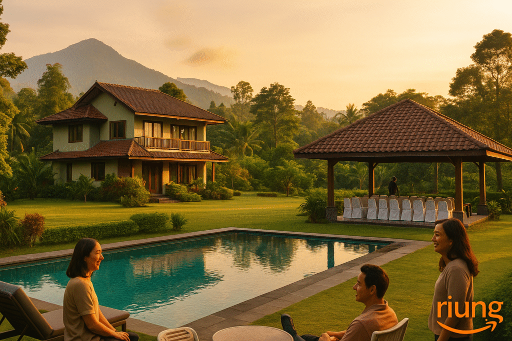 Mini amazing race mengelilingi area hijau Villa Roso Mulyo