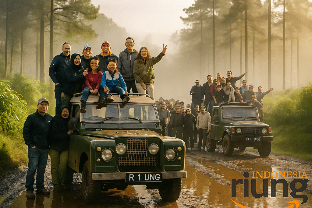 Dokumentasi perjalanan membandingkan jalur Citeko, Telaga Saat, dan Gunung Mas menggunakan jeep Land Rover Series 2.