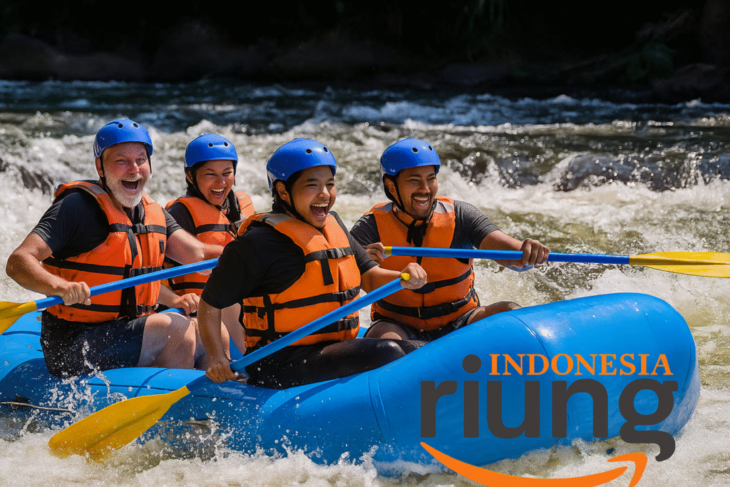 Peserta pemula mendayung serempak melewati jeram ringan di Sungai Cisadane Bogor