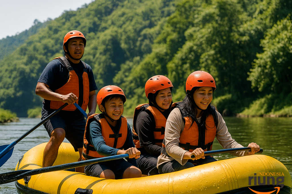 Kegiatan rafting perusahaan bersama Riung Indonesia di Cisadane Bogor