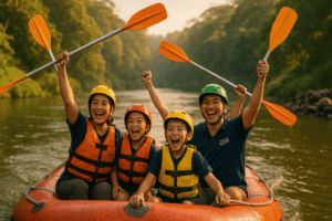 Rafting Cisadane outbound Bogor Puncak Sentul gathering outing memberi pengalaman memacu adrenalin.