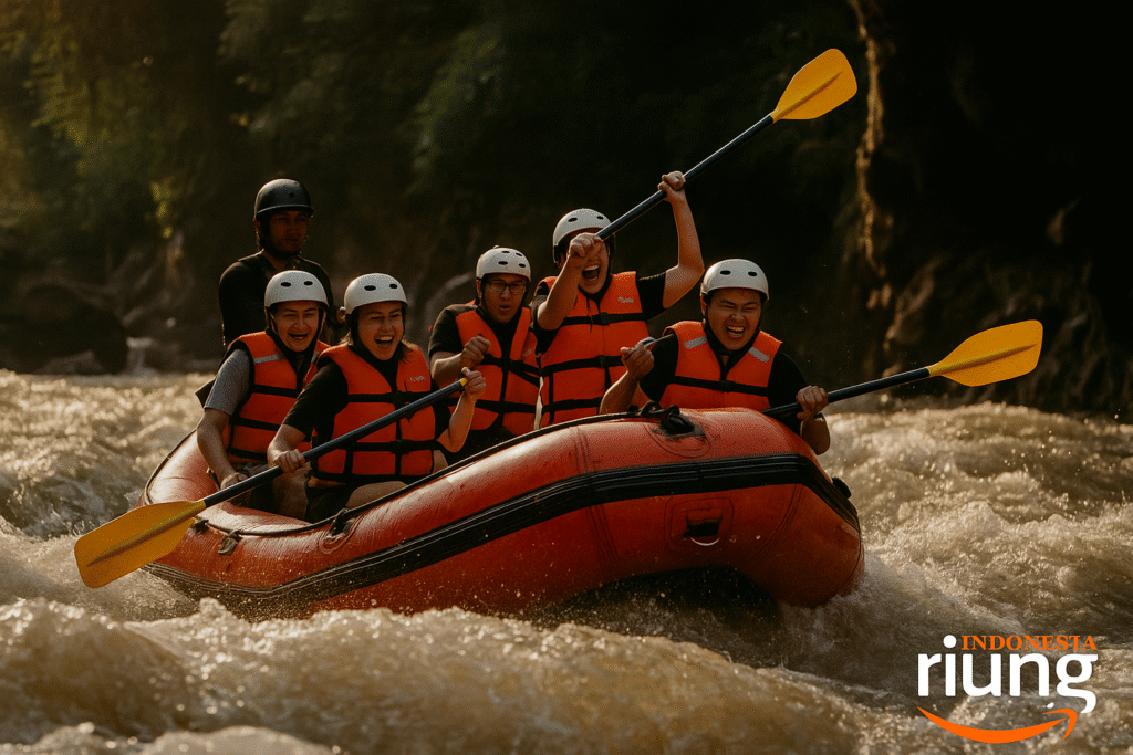 Briefing keselamatan sebelum arung jeram dimulai di Sukabumi