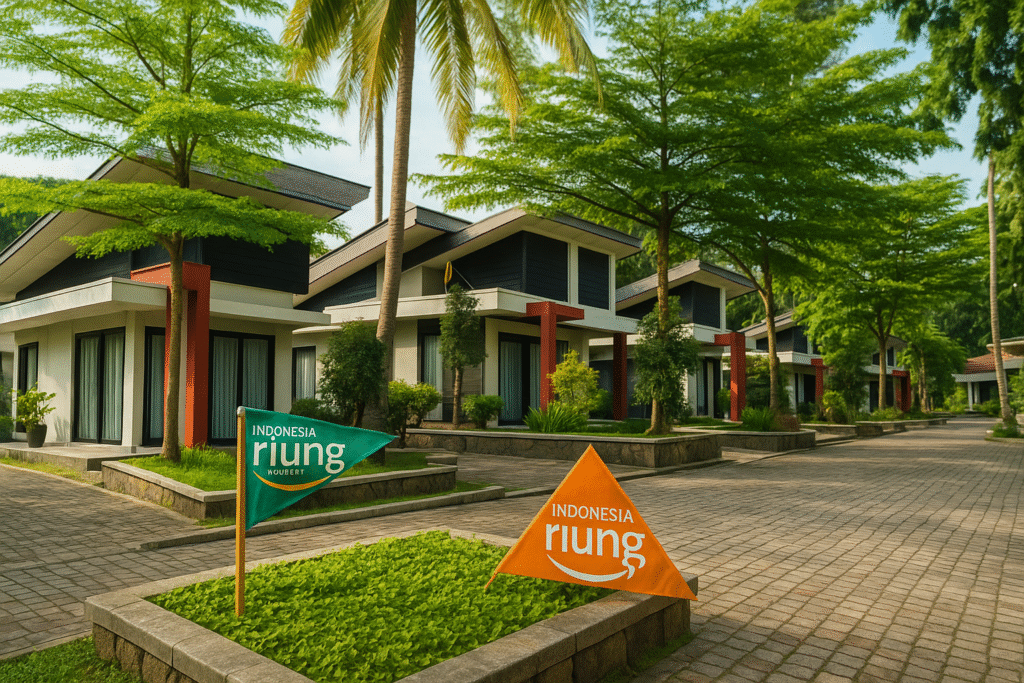 Tamu menikmati suasana taman tropis di Grand Ussu Hotel & Convention