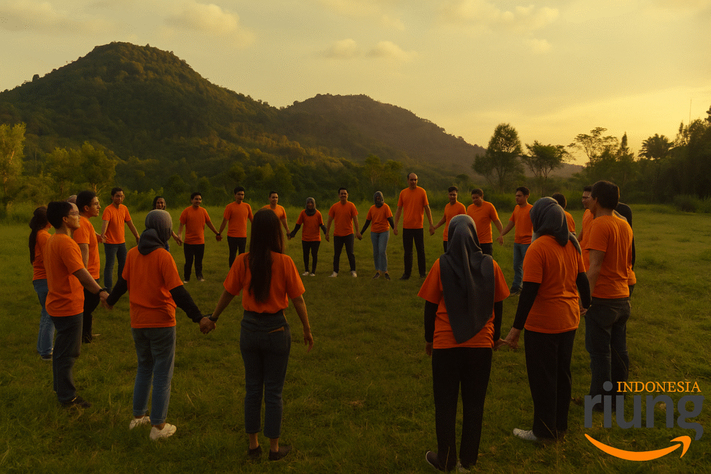 Peserta outing perusahaan bermain games kerjasama