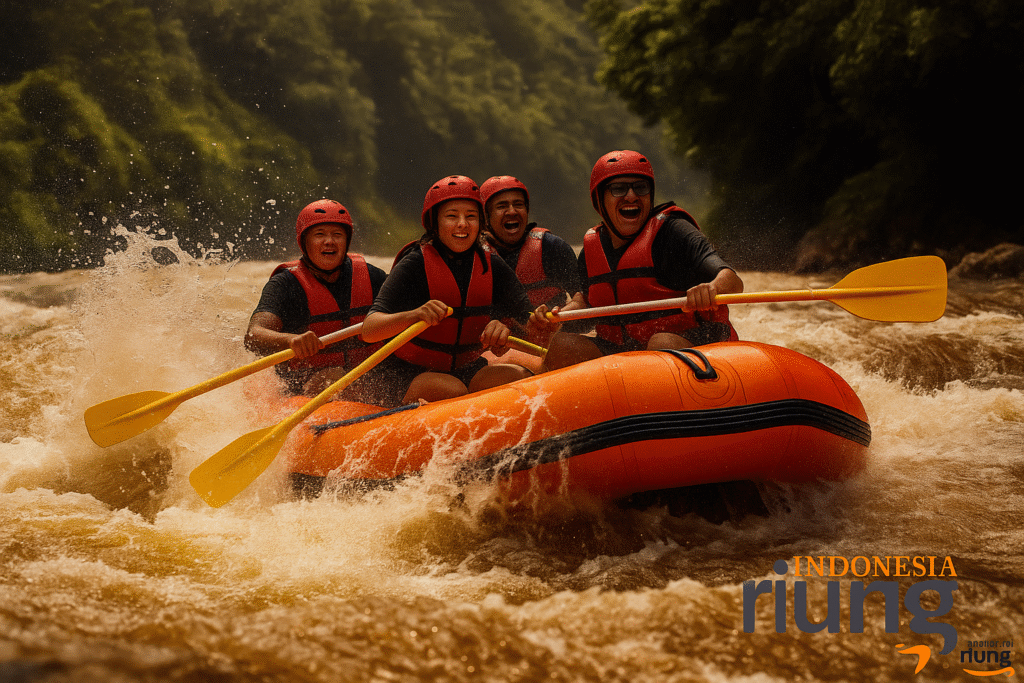 Peserta mendayung serempak melewati jeram ringan Sungai Cisadane