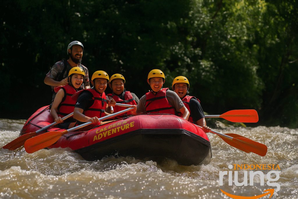 Peserta rafting Arus Liar dengan helm dan pelampung