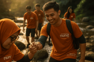 Suasana trekking di Puncak Bogor Sentul outbound Bogor Puncak Sentul gathering outing sangat inspiratif.