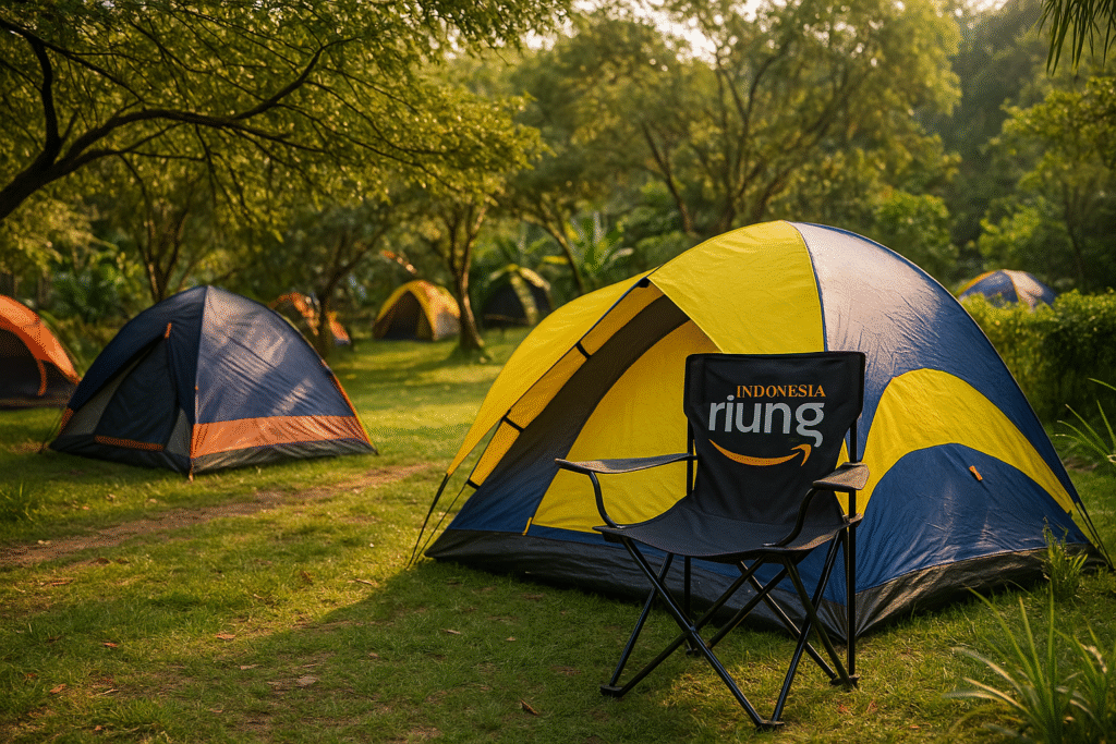 Suasana malam dengan pencahayaan di area villa