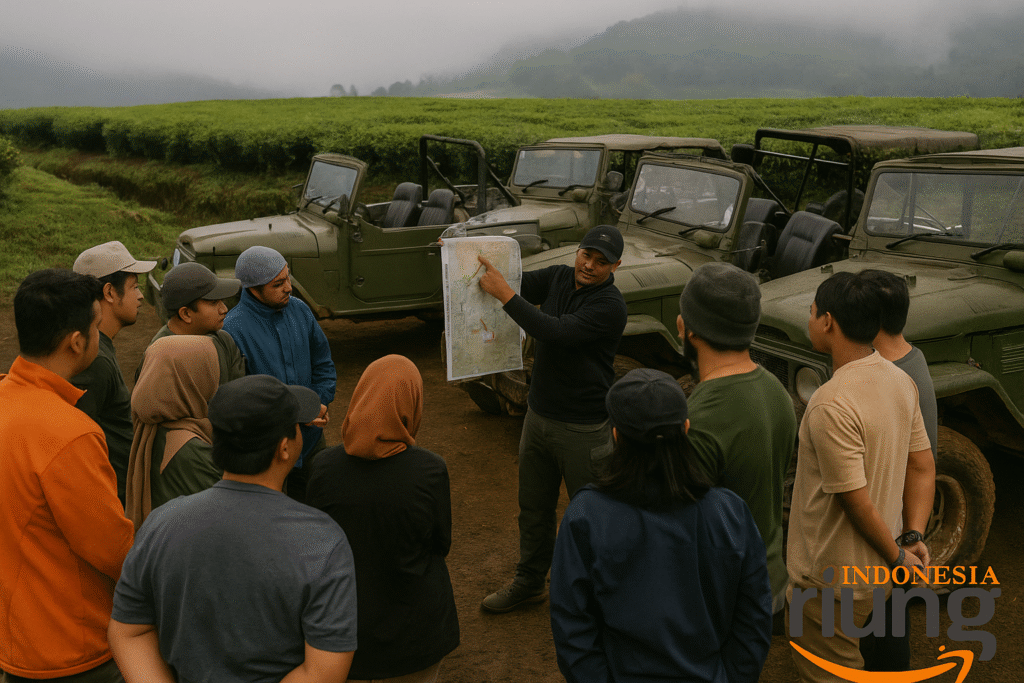Briefing keselamatan sebelum aktivitas offroad Puncak